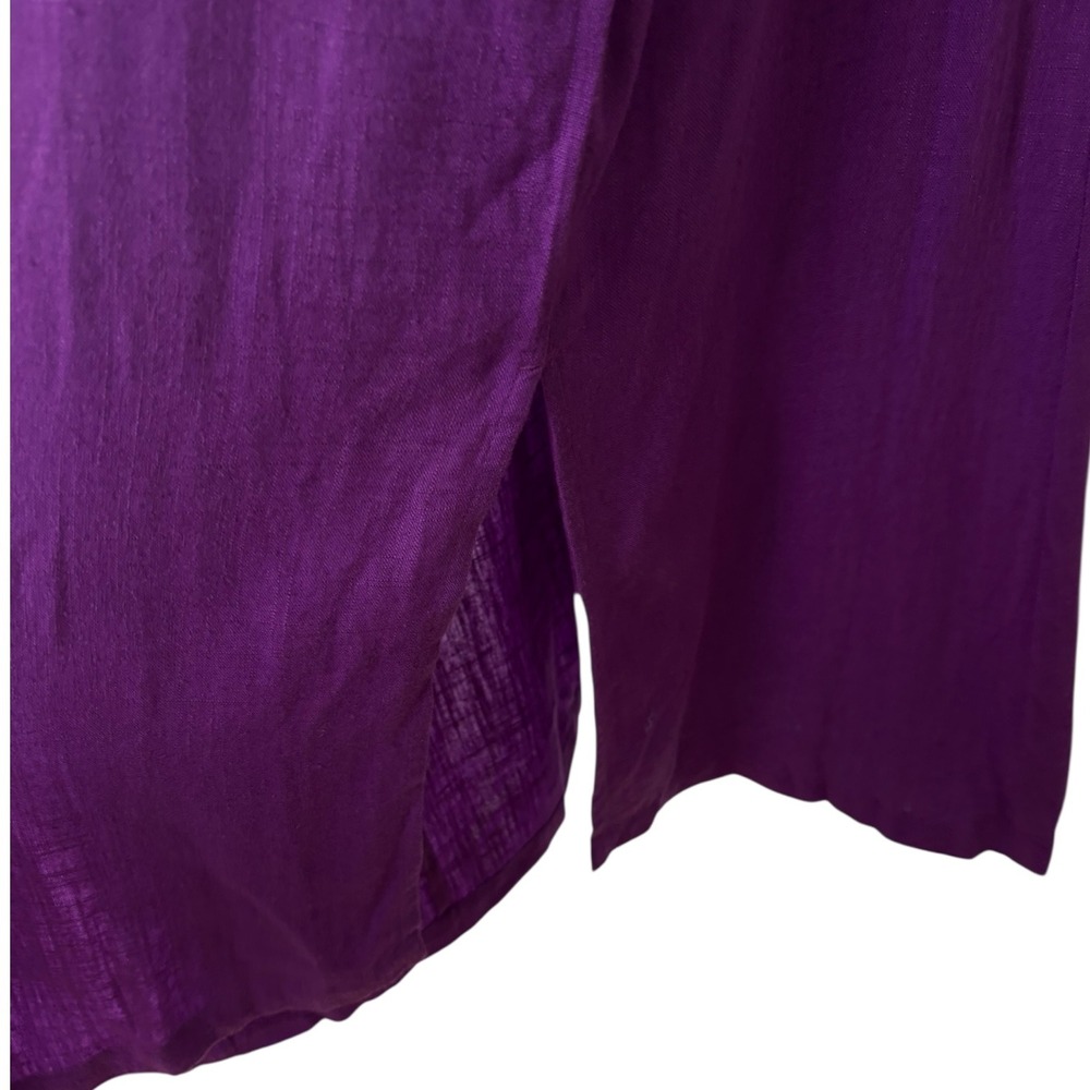 J. Jill Purple Linen Blend Midi Dress Puff Sleeve Button Front V Neck NWT Size S - Picture 6 of 8
